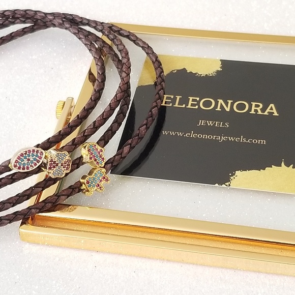 Antique brown leather braided choker necklace - Picture 7 of 7